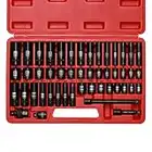 EMENTOL 48PCS 3/8" Drive Deep and Shallow Impact Socket Set, SAE/Metric, CR-V, 6-Point Impact Socket Set, Impact Extension Bars, Reducer, Universal Joint