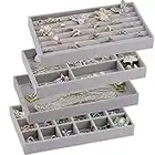 4 Plateau Organisateur Bijoux Velours Empilable Tiroir Boîte Bijoux en Velours Gris Rangement Bijoux Tiroir Pour Tiroir Plateau De Présentation De Bijou Pour Bague Boucles d'Oreilles Colliers