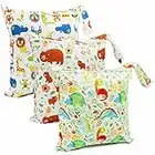 Fenfang Baby Wet Bag, Small Cloth Nappy Wet Bags 3 PCS Changing Bag, Waterproof Bag Organiser Pouches for Daycare Travel Swimming Beach, Zipper Wet Dry Bags for Cloth Diapers, Washable Reusable