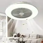 Modern Ceiling Fans with Lights Remote Control 55cm Low Profile Enclosed Fan Light Ceiling Flush Mount Ceiling Fans with Lamps Dimmable 3 Color Timing Bladeless Ceiling Fan for Bedroom Living Room