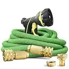 NGreen Expandable and Flexible Garden Hose - Strength Durable Fabric and 12-Layer Latex Inner Tube, Lightweight Easy Storage Kink Free Water Hose, Leakproof Solid Brass Fittings with Nozzle (25FT, GREEN)