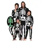 Little Bitty Skeleton Costume Kids Halloween Matching Family Pajamas Glow in The Dark Skeleton Hoodie Scary Onesie Romper, Big Kids Pjs Large