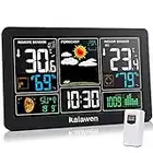 Kalawen Weather Station with Outdoor Indoor Sensor, MSF Wireless Digital Alarm Clock, Barometer, Temperature, Humidity Monitor, Weather Forecast for Home Garden