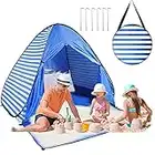 Easy Pop Up Beach Tent 2-3 Person Sun Shelter Lightweight Family Beach Shade UPF 50+ Anti UV Portable Beach Umbrella Automatic Instant Sunshade Cabana Canopy with Carry Bag for Baby Adults Family (Stripe Blue)