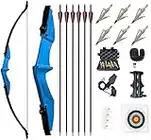 Monleap Archery 53" Takedown Recurve Bow and Arrows Set for Adults Longbow Kit Left and Right Hand Straight Bow for Beginner Hunting Shooting Practice(Blue,20lb)