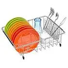 Sanno Erweiterbares großes Gericht Trockenstange, Deep Dish Rack Utensil Besteckhalter Waschbeckenschale, Tiefe große Schüssel Abflussregal in Waschbecken auf Theke, Edelstahl