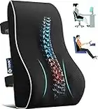 Lumbar Support Pillow for Office Chair Car Memory Foam Back Cushion for Back Pain Relief Improve Posture Large Back Pillow for Computer, Gaming Chair, Recliner with Mesh Cover Double Adjustable Straps