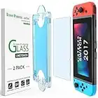 amFilm OneTouch Screen Protector Designed for Nintendo Switch 2017 - With Auto Alignment Kit, Bubble Free, Glass, 2 Pack
