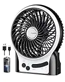 EasyAcc Battery Fan, Portable Rechargeable Desk Fan Strong Airflow Silent Personal Mini USB fan 3 Speeds with Flashlight & Blue Light Table Cooling Fan for Office Traveling Fishing Camping - Black