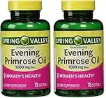 Spring Valley Evening Primrose Oil 1000mg Twin Pack 150 Total, 75 soft gels each bottle Aceite de onagra 1000 mg Paquete doble 150 Total, 75 geles suaves cada botella