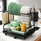 Kitsure Dish Drying Rack -Multifunctional Dish Rack, Rustproof Kitchen Dish Drying Rack with Drainboard & Utensil Holder, 2-Tier Dish Drying Rack