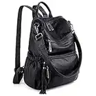 UTO Travel Backpack Womens for Mother Mum Ladies Laptop Bag 3 Ways Tassels Rucksack Shoulder Purse Multi Compartment Anti Theft Pocket PU Leather Black