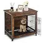 GOPLUS Cage pour Chien en Bois avec 2 Entrées et Plateau Amovible, Cage Anti-Mastication pour Chien, Chenil pour Chien de Style Meuble, Table d'Appoint d'Intérieur Moderne pour Petits Chiens