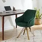 Volans Swivel Accent Chair, Mid Century Modern Desk Chair No Wheels, Upholstered Swivel Office Chair with Hollow Brushed Gold Plated Legs Office Chair for Living Room, Dining Room, Green Black