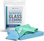 Microfiber Glass Cleaning Cloths | Streak Free Windows & Mirrors | Lint Free Towels | Car Windows Wipes | Polishing Rags | Machine Wash- Blue, Green (8 Pack)