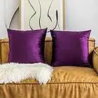 Home Brilliant Purple Pillow Covers Accent Throw Pillowcases Super Soft Velvet Lux Solid 18 x 18 Pillow Covers for Couch Sofa, Set of 2(45cm x 45cm), Eggplant