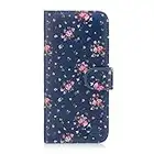 32nd Floral Series - Design PU Leather Book Wallet Case Cover for Apple iPhone XR, Designer Flower Pattern Wallet Style Flip Case With Card Slots - Vintage Rose Indigo