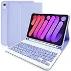 IPad Mini 6th Generation Keyboard Case 8.3 inch & Built-in Apple Pencil Holder - Slim Smart Cover with Magnetically Detachable Wireless Bluetooth Keyboard for iPad Mini 6 2021 (Purple)