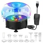 AISITIN 2.5W USB LED Water Fountain Pump, Floating Water Fountain with 7 Nozzles and 15.74ft Power Cord, DIY Water Pump Fountain Outdoor Garden Powered Kit for Bird Bath, Pond, and Fish Tank（Black）