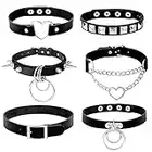 Kakonia 6 PCS Punk Collier Ras du Cou en Cuir pour Femme Goth Coeur Noir Ras du Cou Convient pour Halloween(Noir)