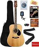 Jasmine S35 Dreadnought Acoustic Guitar - Natural Bundle with Gig Bag, Strings, Tuner, Strap, Picks, Instructional Book, Austin Bazaar Instructional DVD, and Polishing Cloth