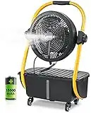 Geek Aire Battery Operated Misting Fan, Rechargeable Outdoor Floor Fan with 2.9 Gal Water Tank, Powered Waterproof Durable 15000mAh Battery Run for Patio, Camping Gear Accessories - 12 Inch