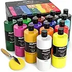 Nicpro 14 Colors Large Bulk Acrylic Paint Set (16.9 oz,500 ml) Rich Art Painting Supplies, Non Toxic for Multi Surface Canvas Wood Leather Fabric Stone Craft, for Kid & Adult with Color Wheel