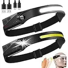 Rechargeable LED Headlamp 2 Packs,COB230° Wide Beam Headlamps, 5 Modes of Lightweight Headlamps with Motion Sensors, Type-C USB Charging Headlamps,Suitable for Night Running,Fishing, Cycling, Camping