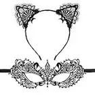 angelikashalala Lace Cat Ears Headband Sexy Masquerade Masks Eye Spoon Costume Catwoman Eyemask Make Up Party Favors