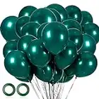 50pcs Chrome Emerald Green Balloons, 12inch Metallic Green Double Layer Latex Balloons,Chrome Dark Green For Wedding, Graduation, Baby Shower Decorations (with 2 Green Ribbon)