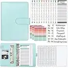 A6 Binder Budget Planner Deutsch,Geld Organizer Budget Planer mit 12 Binder Taschen, 12 Budgetblätter Deutsch, Etikettenaufklebern Sparbuch für Reisen,Tagebuch und Geschenk (Blau)