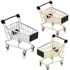 HOTOP 3 Stück Mini Einkaufswagen Kleiner Supermarkt Wagen Handwagen Multifunktionale Einkaufswagen Kinder Metall Einkaufswagen Mode Aufbewahrungskorb (Galvanik Stil)