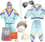 TK Gruppe Timo Klingler 6 in 1 Vokuhila Set 80er Outfit Kostüm mit Unisex Trainingsanzug, Assi Perücke, Goldkette, Brille - für Fasching & Karneval