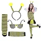 Bee Costume Accessories Kit 4PCS Bee Antenna Headband with Bee Sun Glasses Black Yellow Striped Knee High Stocking and Long Gloves for Halloween Birthday Christmas Bee Party Cosplay