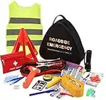 Sailnovo Kit di Emergenza per Auto Kit di Primo Soccorso, Custodia da Trasporto con Triangolo, Torcia, Martello di Sicurezza, Giubbotti di Avvertimento e così Via (76 in 1)