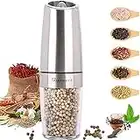 Sjpzwcrl Pepper Grinder Electric Salt Mill: - Battery Operated Salt and Pepper Mill Black Shakers Automatic Gravity Spice Mills Seasoning Grinders Adjustable Coarseness Refillable with Light (Silver)