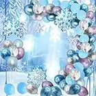 Schneeflocke Luftballons Garland Arch Kit Blau & Weiß & Silber& violett 99er Pack Schneeflocke Ballons für Winter Wonderland, Urlaub, Weihnachten, Baby Shower, Frozen Birthday Party Dekorationen