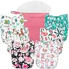 wegreeco Washable Reusable Baby Cloth Pocket Diapers 6 Pack + 6 Bamboo Inserts (with 1 Wet Bag, Flower)