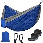 Newthinking 270X140CM Portable Camping Hammock with 10FT Tree Straps and Heavy Carabiners, Lightweight Nylon Parachute Hammocks Camping Accessories for Backyard, Hiking (Blue&Grey)