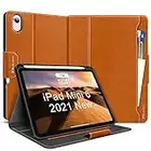 BuKoor Coque pour iPad Mini 6 2021, étui en Cuir PU avec Porte-Crayon, Poche, Mise en Veille/réveil Automatique, Dos en TPU Souple magnétique Smart Cover pour iPad Mini 6 8,3" (Marron)