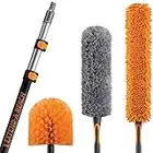 20 Foot High Reach Duster Kit with 5-12 ft Extension Pole // High Ceiling Duster Cleaning Kit with Telescopic Pole // Cobweb Brush // Feather Duster and Ceiling Fan Duster // The Ultimate Dusting Kit