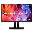 ViewSonic VP3256-4K 32-inch Premium IPS 4K Ergonomic Monitor, Ultra-Thin Bezels, Colour Accuracy, Pantone Validated, HDMI, DisplayPort, USB Type-C, Professional Graphic Design, Photo & Video Editing