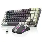 RedThunder K84 Kabelloses Gaming Tastatur und Maus Set, QWERTZ Deutsch, Wiederaufladbarer Akku mit RGB-Beleuchtung, 75% Layout TKL Tastatur & Leichte Maus mit 3200 DPI Honeycomb für PC Mac Gamer