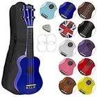 Mad About SU8-BL Soprano Ukulele with FREE Gig Bag, Pick, and Spare Strings – Great for Schools and Beginners, Now With Carbon Black Strings for Improved Tuning - Blue