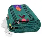 Open Road Goods Thick Mexican Yoga Blanket Turquoise/Sea Green - Serape Fish Design - Handmade/Handwoven Genuine Mexican Style Blanket