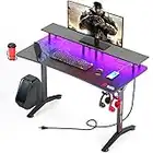 SEVEN WARRIOR Gaming Desk 55INCH with LED Strip & Power Outlets,Carbon Fiber Surface Computer Gamer Desk with Full Desk Mouse Pad, Ergonomic Y Shaped Gamer Table with Outlet Organizer