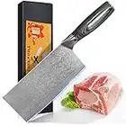 Sharp Kitchen Vegetable Meat Cleaver Knife 7 Inch - VG10 Damascus Steel Couteau Cuisine Chef Knife Full Tang Butcher Knife,Ergonomic Handle Kitchen Knife