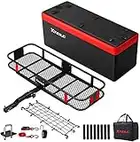 XTEILC Steel Cargo Basket，Hitch Mount Cargo Carrier 60” X 20" X 6''，Trailer Hitch Cargo Carrier with Waterproof Cargo Bag，Hitch Stabilizer, Net and Straps，Hitch Cargo Boxes for SUV, Truck, Car