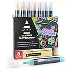 ARTEZA Pastel Oil-Based Markers, 8-Pack, 2.5 mm Line, Large Barrel, Quick-Drying Permanent Marker Pens with Bullet Nib, Craft and Art Supplies for Stone, Wood, Glass, and Metal Painting