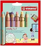 Buntstift, Wasserfarbe & Wachsmalkreide - STABILO woody 3 in 1 - 6er Pack mit Spitzer - mit 6 verschiedenen Pastellfarben